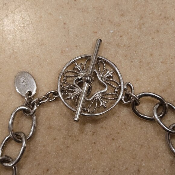 RARE VINTAGE MONICA RICH KOSANN SILVER CHARM ROLO TOGGLE FILIGREE BRACELET - Picture 2 of 12